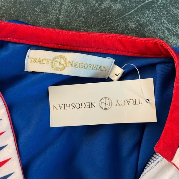 Tracy Negoshian Tunic Dress Blue Jersey Pockets Size L NWT Preppy USA Americana - Picture 8 of 10